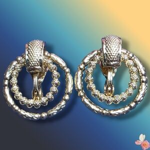 Vintage NWH Nat Landau Hyman Clip On Earrings Gold Tone Double Hoop 864